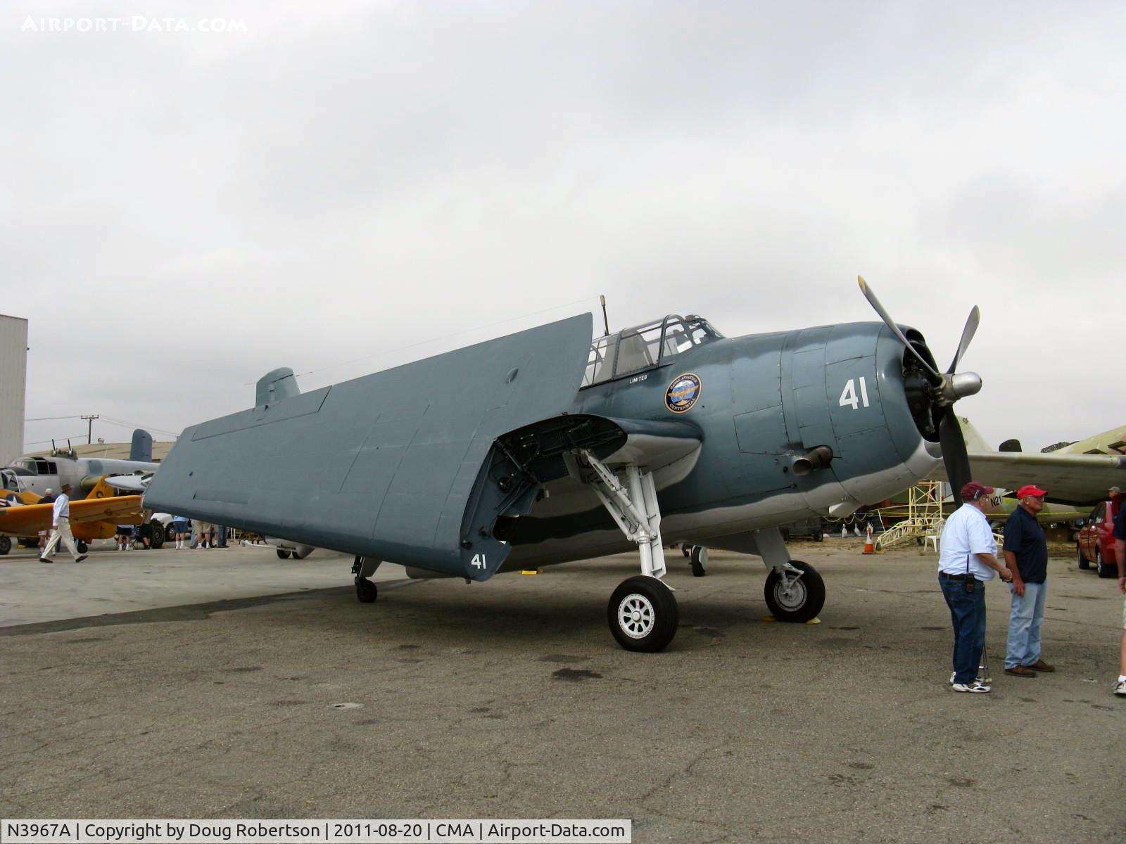 N3967A, 1945 Grumman TBM-3U Avenger C/N 53835, 1945 Grumman TBM-3U AVENGER Torpedo Bomber, Wright R-2600 1,700 Hp, wings hydraulically fold for aircraft carrier stowage.
