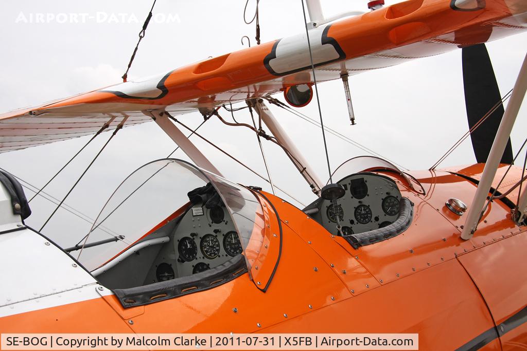 SE-BOG, 1942 Boeing N2S-3 Kaydet (B75N1) C/N 75-7128, Stearman N2S-3 Kaydet on a refuelling stop at Fishburn Airfield, July 2011.