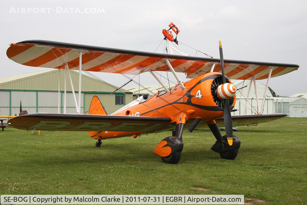 SE-BOG, 1942 Boeing N2S-3 Kaydet (B75N1) C/N 75-7128, Stearman N2S-3 Kaydet on a refuelling stop at Fishburn Airfield, July 2011.