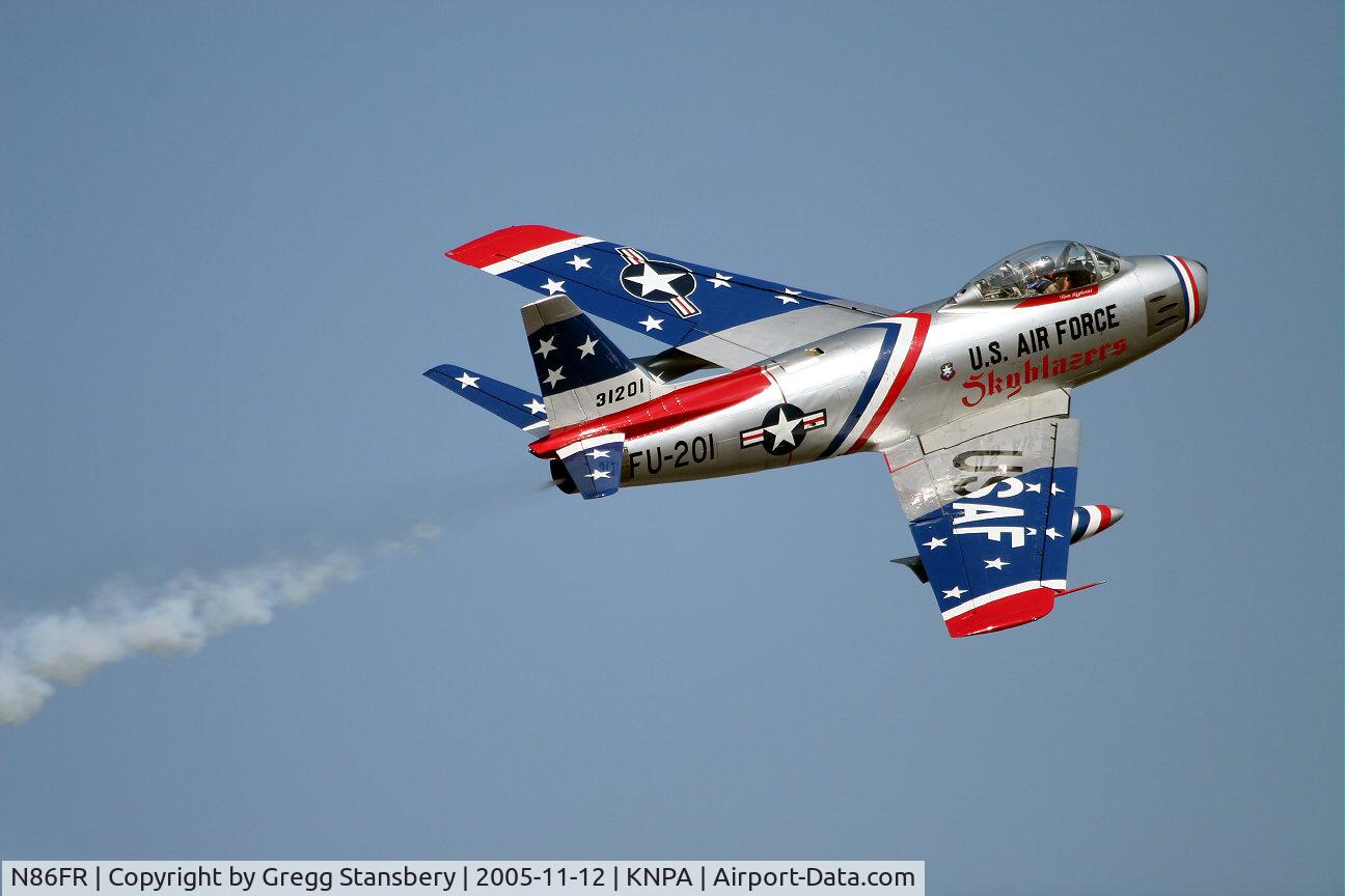 N86FR, 1952 North American F-86F Sabre C/N 191-655, Snork performs a sneak pass to surprise the crowd.