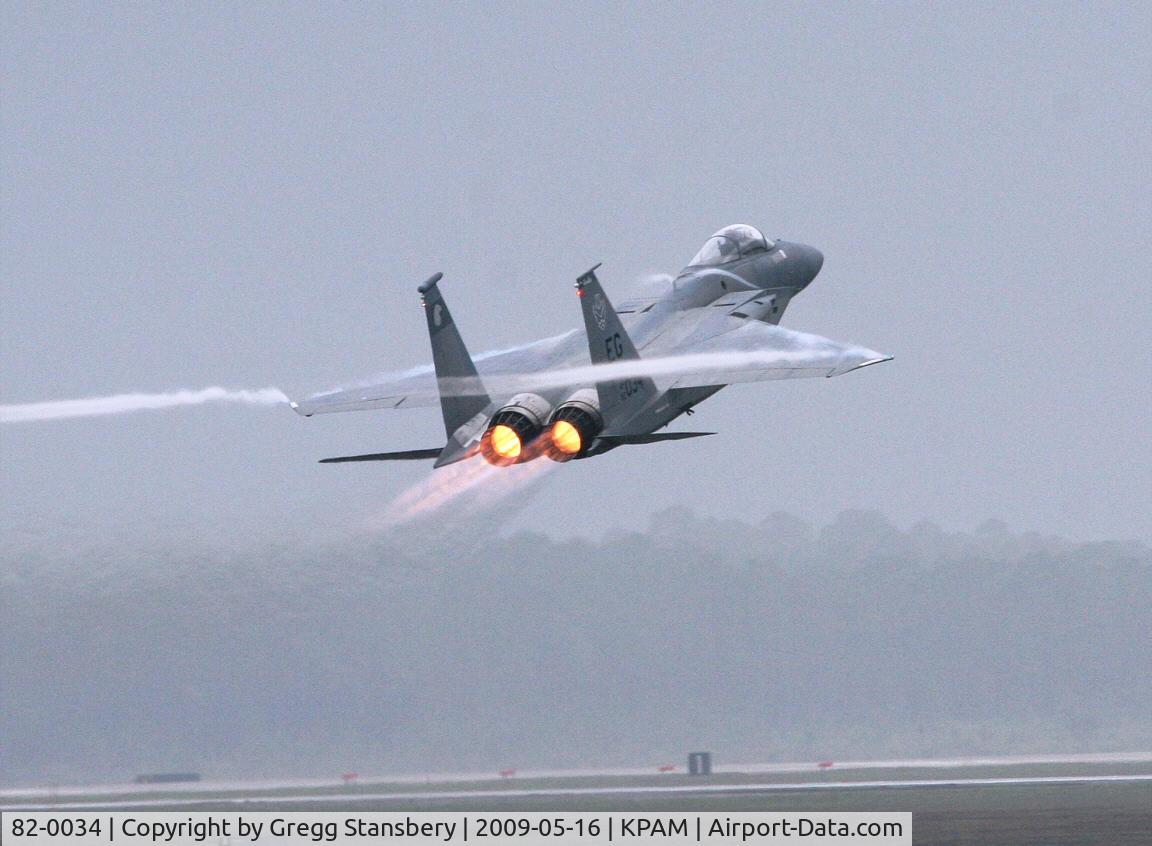 82-0034, 1982 McDonnell Douglas F-15C Eagle C/N 0850/C265, F-15C Demo Team aircraft takes off just after a rain storm during the airshow.