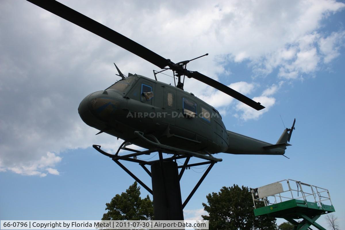 66-0796, 1966 Bell UH-1H Iroquois C/N 5279, UH-1H on a post outside VFW hall in Fraser MI