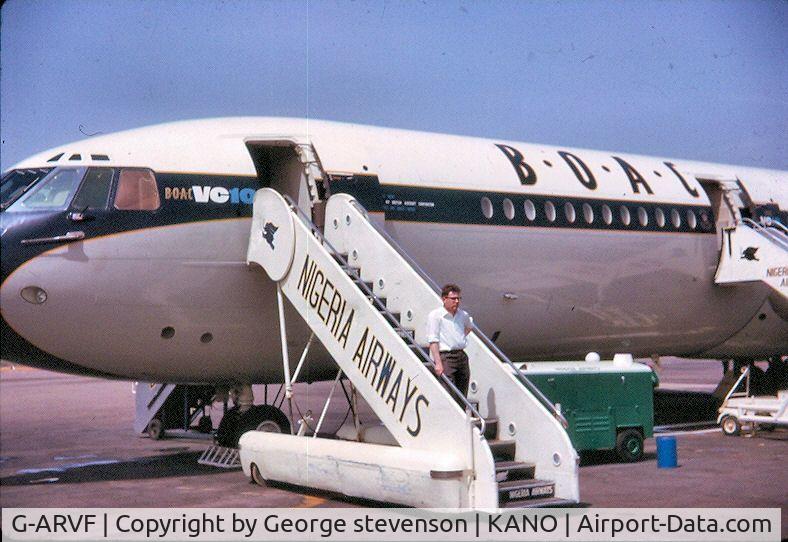 G-ARVF, 1963 Vickers VC10 Srs 1101 C/N 808, At Kano Nigeria April 1964 during route proving flight.
Believed to be last proving flight before service.