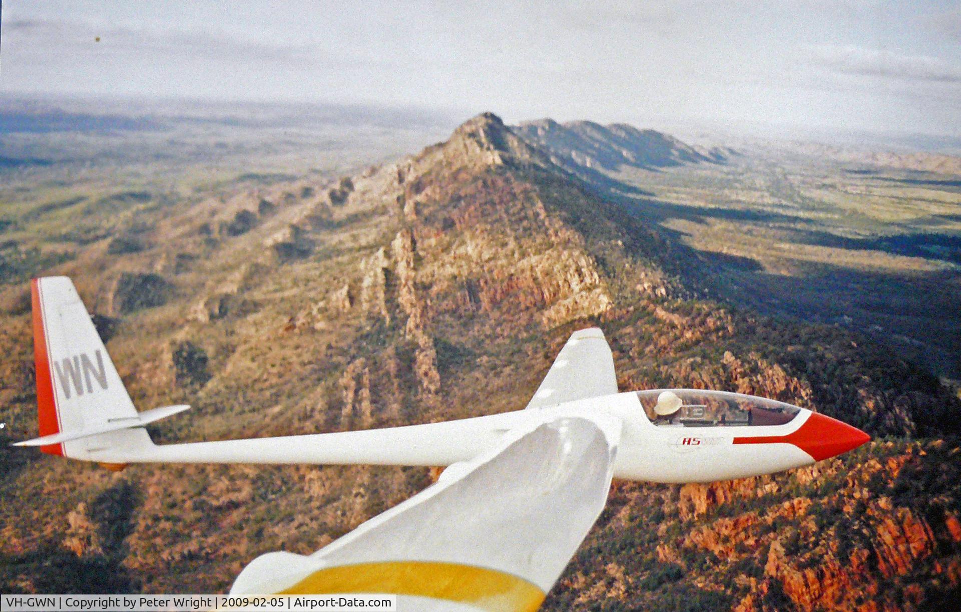VH-GWN, 1973 Schleicher ASW-17 C/N 17014, Taken with a wing mounted camera over the Chace Range in the Flinders Ranges, South Australia.