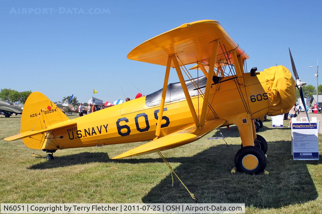 N6051, 1942 Boeing A75N1(PT17) C/N 75-3533, 1942 Boeing A75N1(PT17), c/n: 75-3533
ex Bu30094 at 2011 Oshkosh