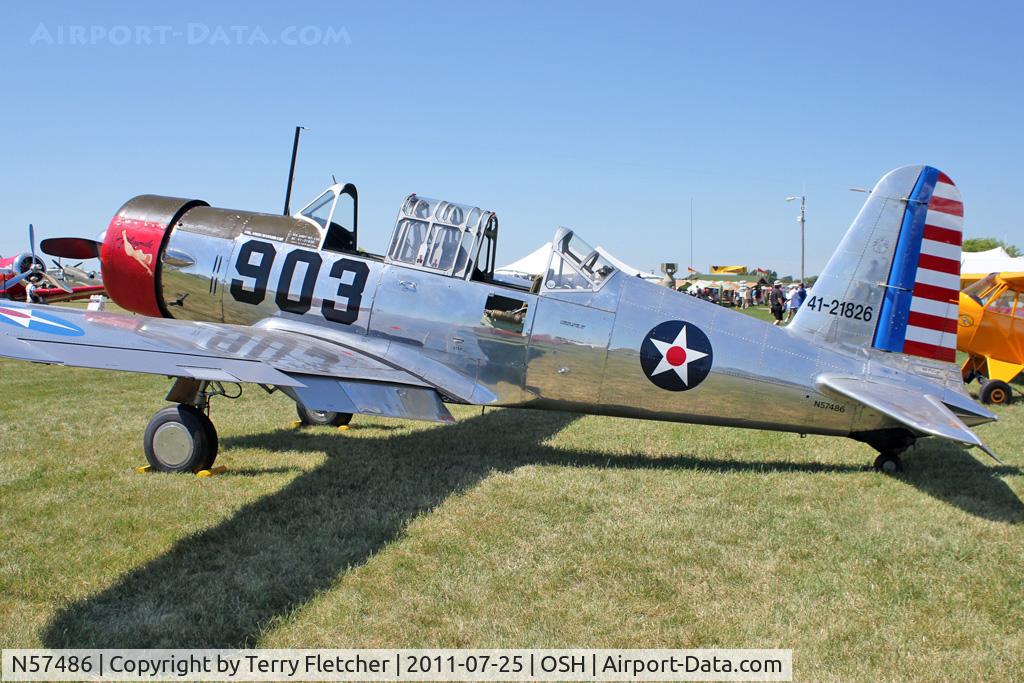 N57486, 1942 Consolidated Vultee BT-13A Valiant C/N 5665, 1942 Consolidated Vultee BT-13A, c/n: 5665
ex 41-21826 at 2011 Oshkosh