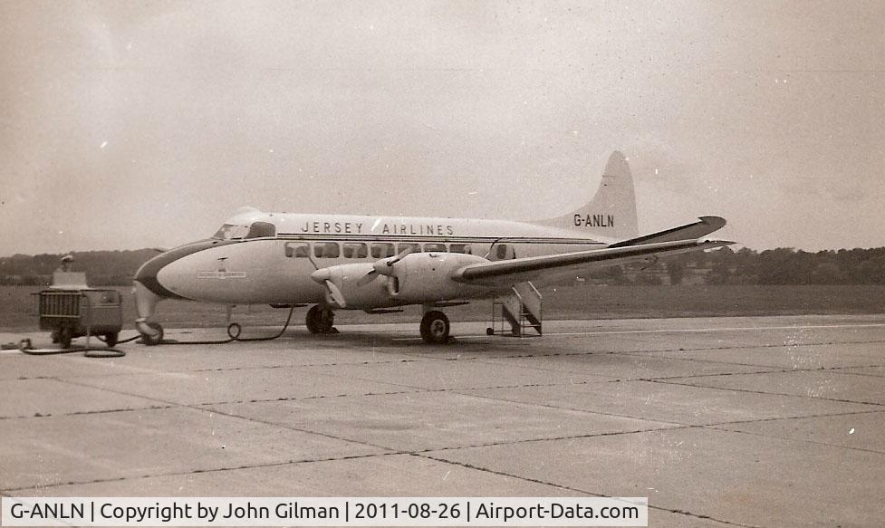 G-ANLN, De Havilland DH-114 Heron1B C/N 14035, Jersey Airlines. Taken at Eastleigh 06/06/60.