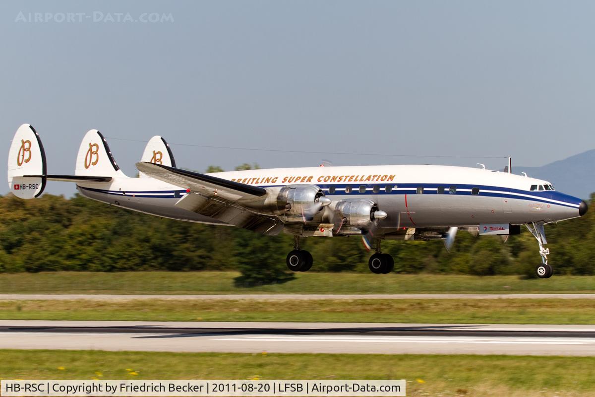 HB-RSC, 1955 Lockheed C-121C Super Constellation (L-1049F) C/N 1049F-4175, moments prior touchdown on RW15