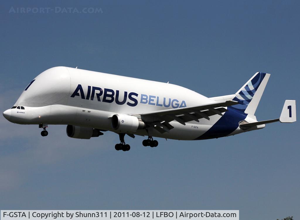 F-GSTA, 1994 Airbus A300B4-608ST Super Transporter C/N 655, Landing rwy 32R in modified new titles...