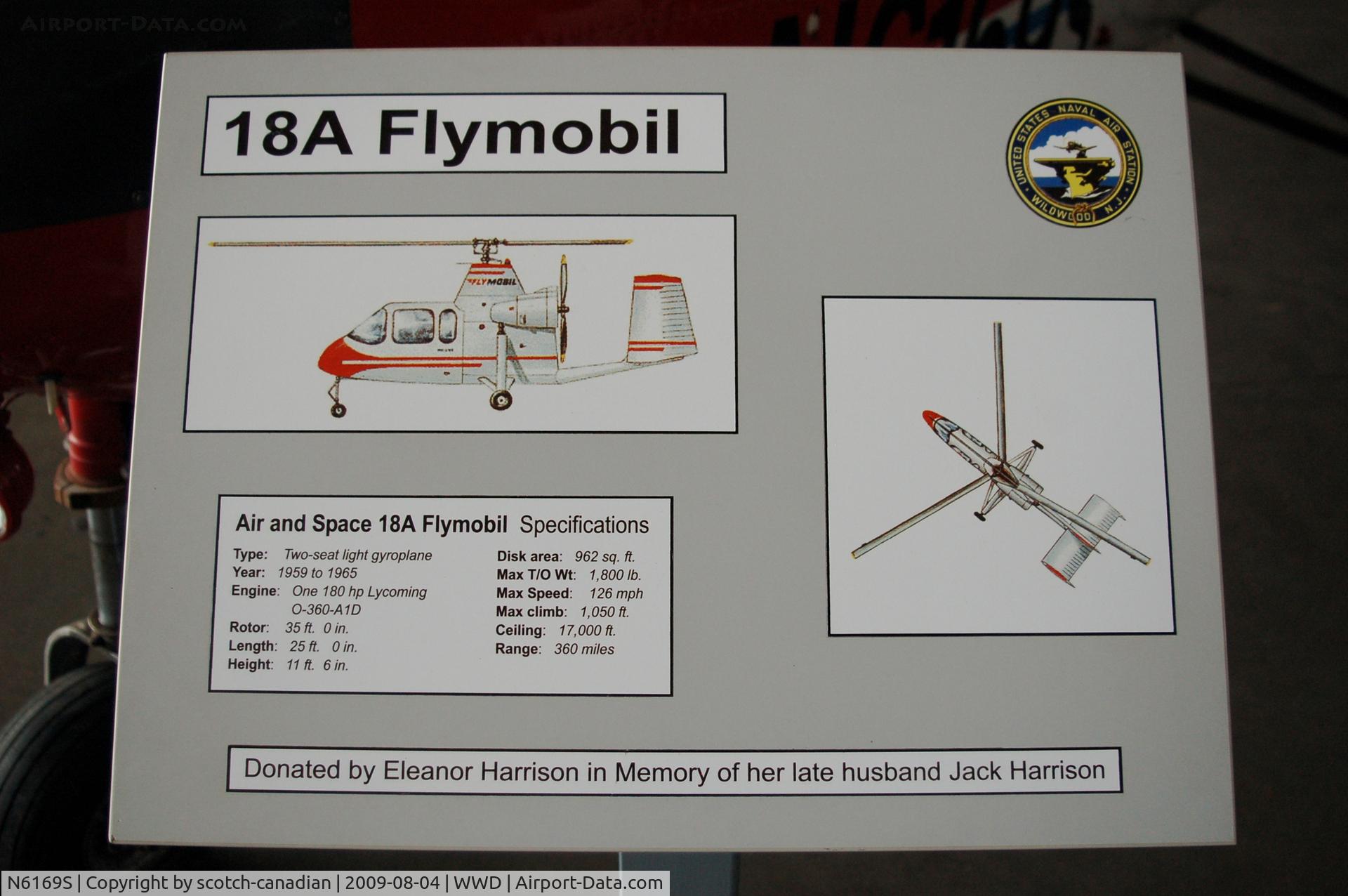 N6169S, 1965 Air & Space America Inc 18A C/N 18-59, 1965 Air & Space America 18A Gyroplane Information Plaque at the Naval Air Station Wildwood Aviation Museum, Cape May County Airport, Wildwood, NJ