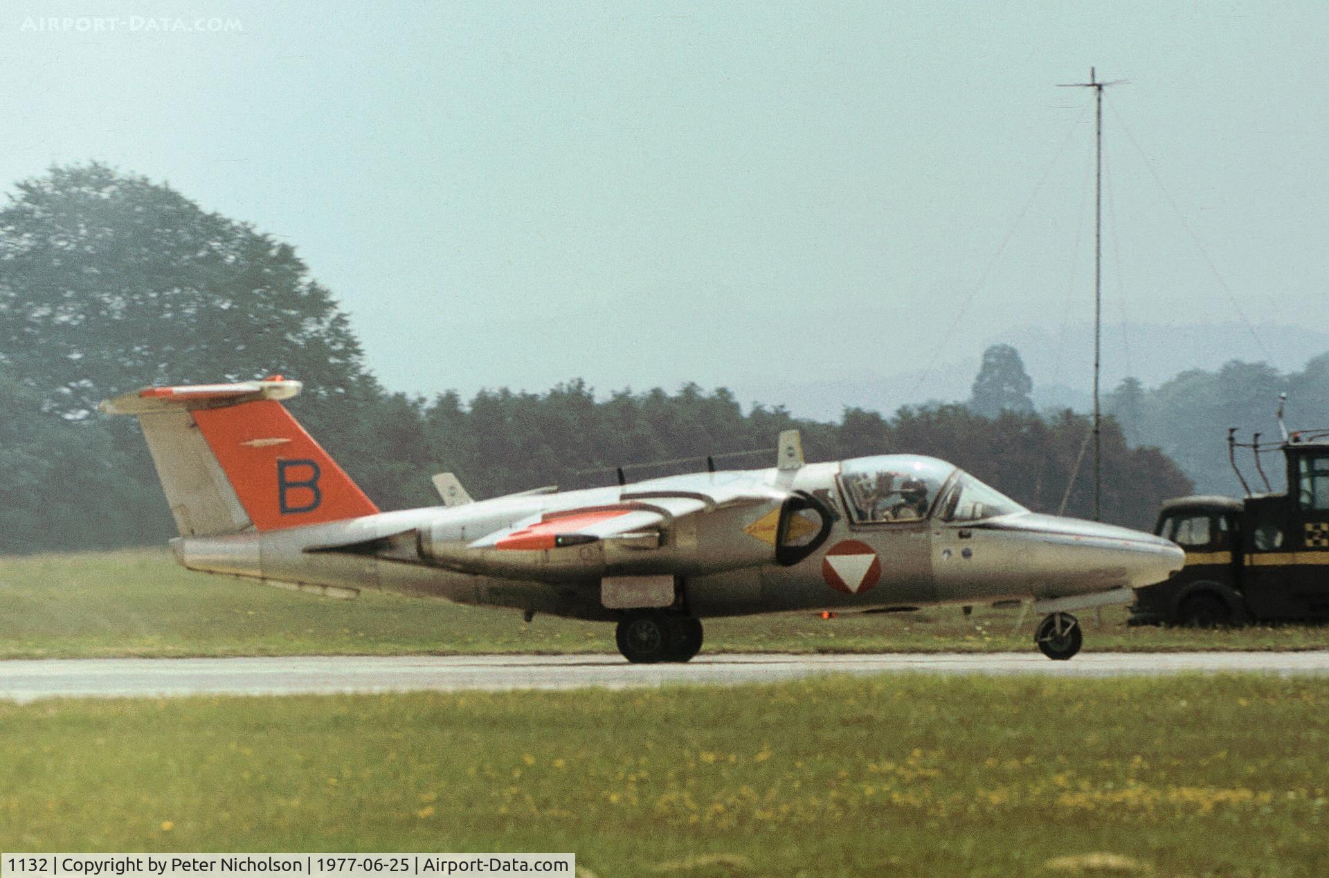1132, Saab 105OE C/N 105432, The Austrian Air Force display team attended the 1977 International Air Tattoo at RAF Greenham Common.