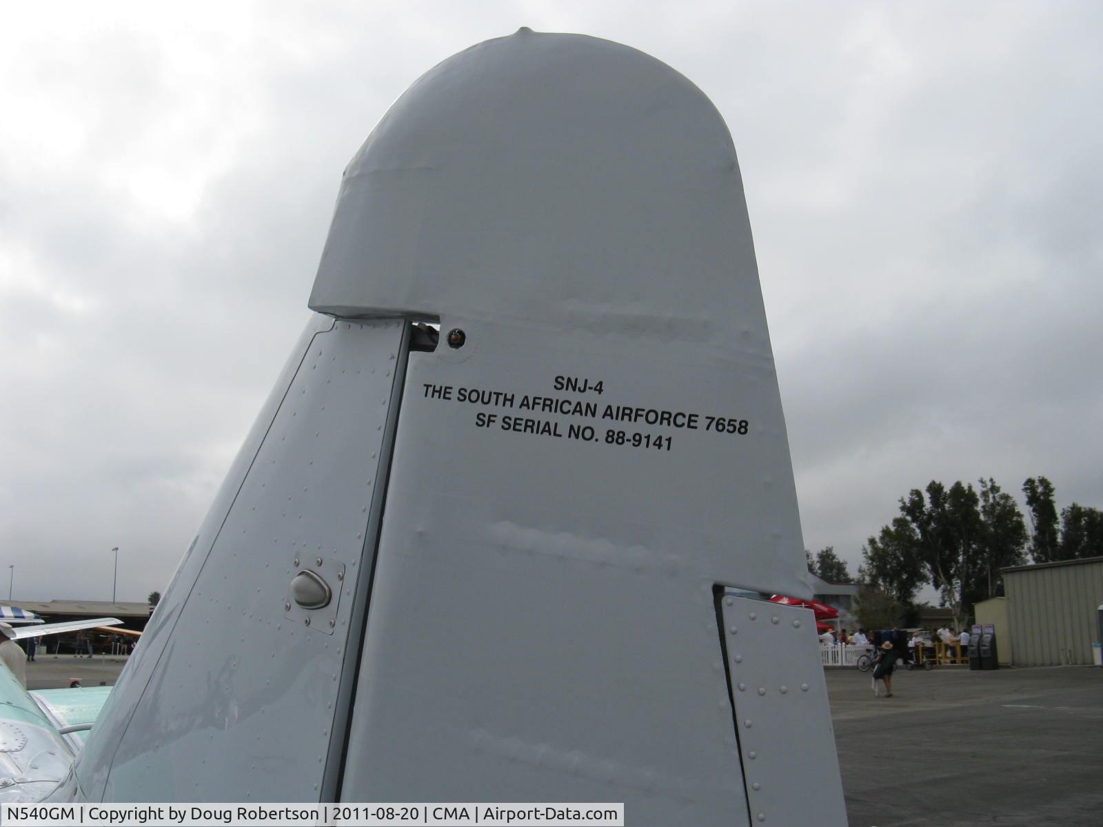 N540GM, 1942 North American SNJ-4 Texan C/N 88-9141, North American SNJ-4, P&W R-1340 Wasp 600 Hp, tail