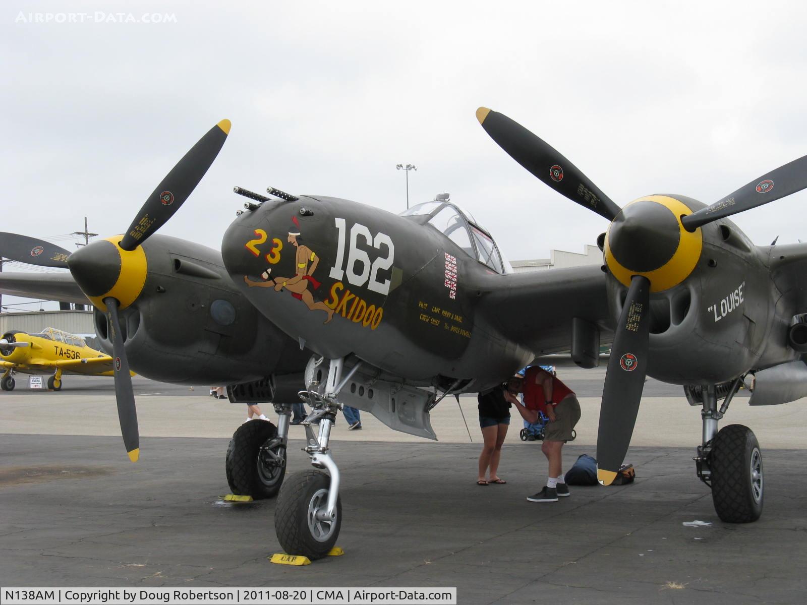 N138AM, 1943 Lockheed P-38J Lightning C/N 44-23314, 1943 Lockheed P-38J LIGHTNING '23 Skidoo', two Allison V-1710-89/91 counter-rotating 1,425 Hp each, nose art. Aircraft also known as 'Louise'