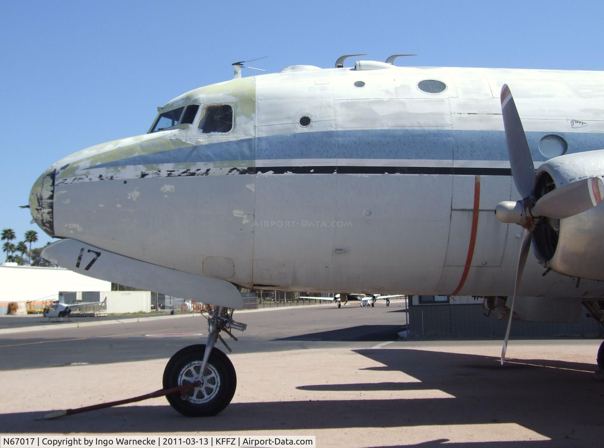 N67017, 1944 Douglas C-54P Skymaster (DC-4) C/N 10438, Douglas C-54 Skymaster (minus 1 engine and a few other parts) at Falcon Field, Mesa AZ