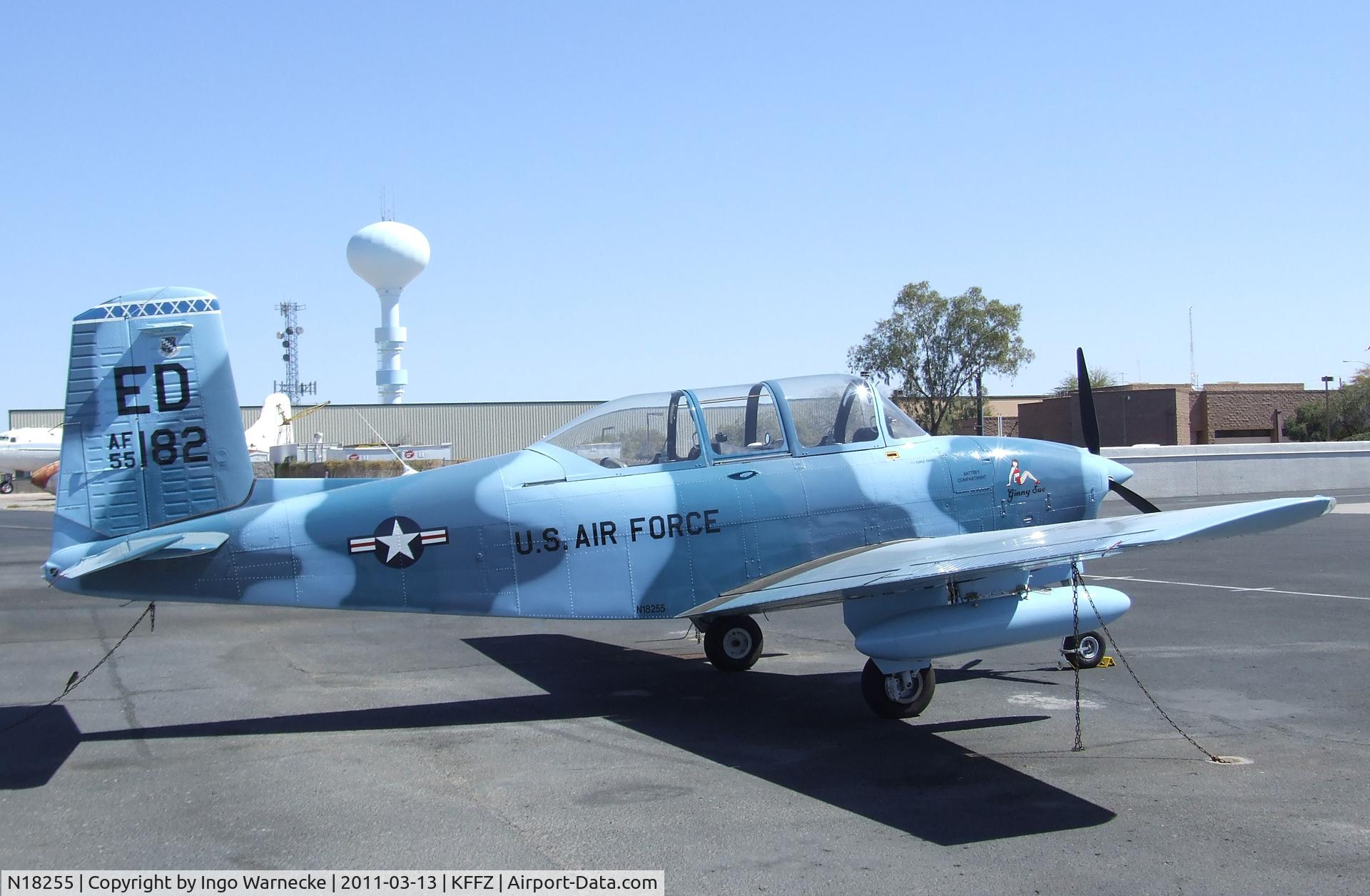 N18255, 1955 Beech A45 C/N G-739, Beechcraft A45 (T-34 Mentor) outside the CAF Museum at Falcon Field, Mesa AZ