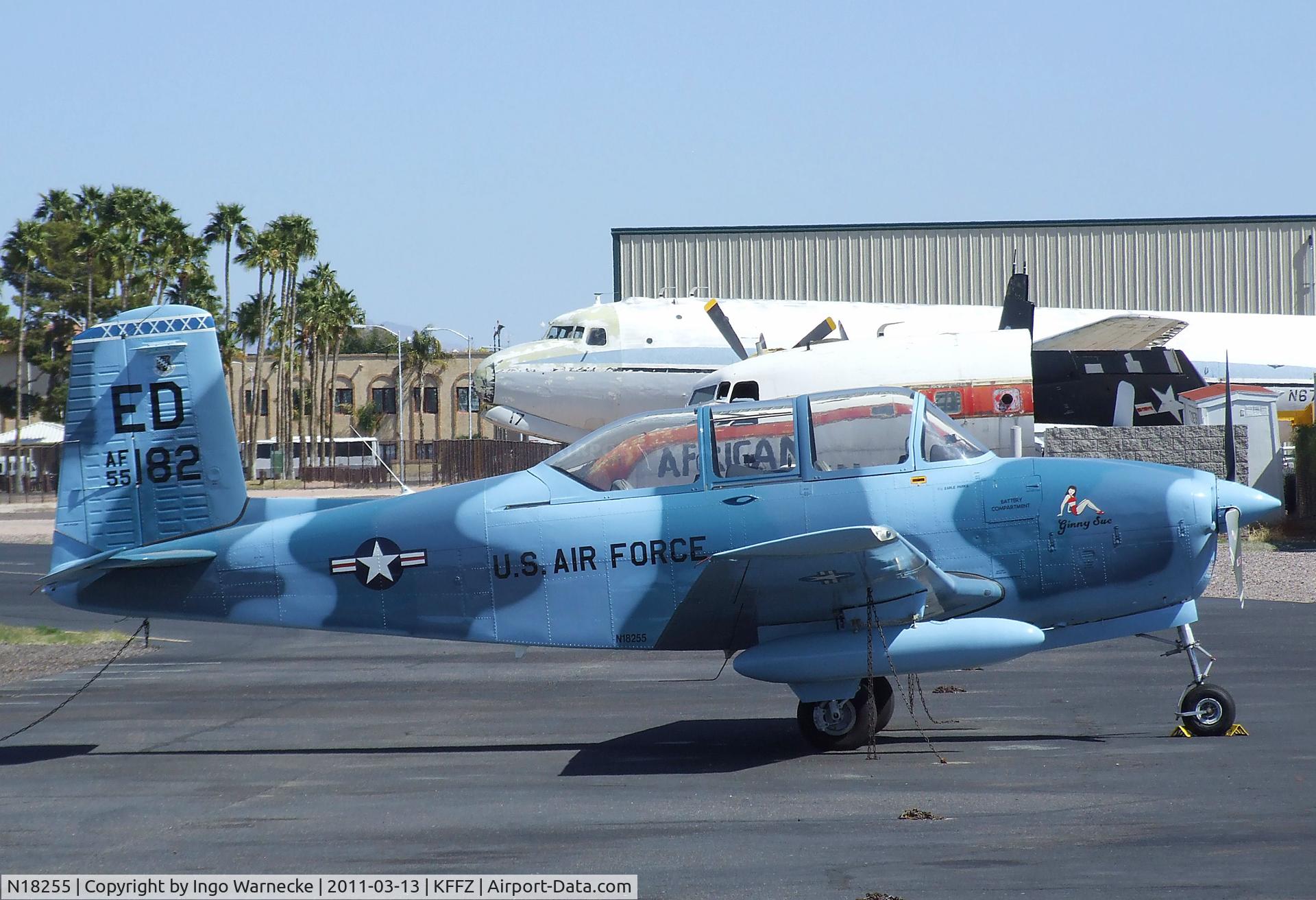 N18255, 1955 Beech A45 C/N G-739, Beechcraft A45 (T-34 Mentor) outside the CAF Museum at Falcon Field, Mesa AZ