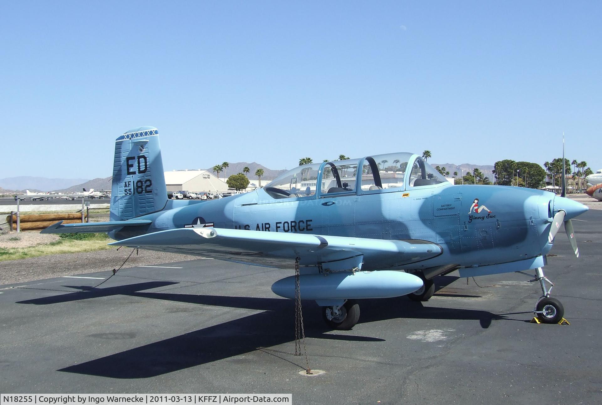 N18255, 1955 Beech A45 C/N G-739, Beechcraft A45 (T-34 Mentor) outside the CAF Museum at Falcon Field, Mesa AZ