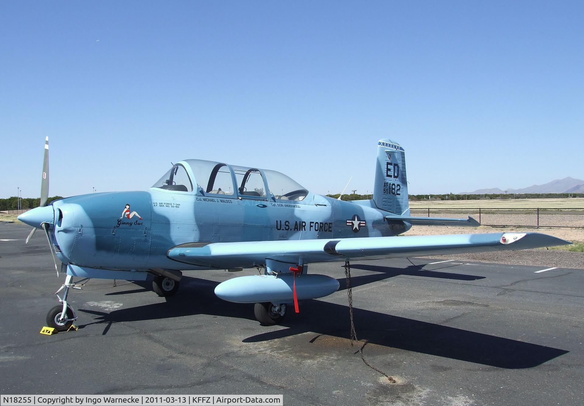 N18255, 1955 Beech A45 C/N G-739, Beechcraft A45 (T-34 Mentor) outside the CAF Museum at Falcon Field, Mesa AZ
