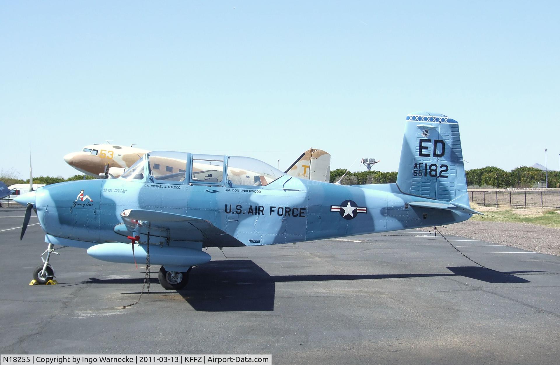 N18255, 1955 Beech A45 C/N G-739, Beechcraft A45 (T-34 Mentor) outside the CAF Museum at Falcon Field, Mesa AZ