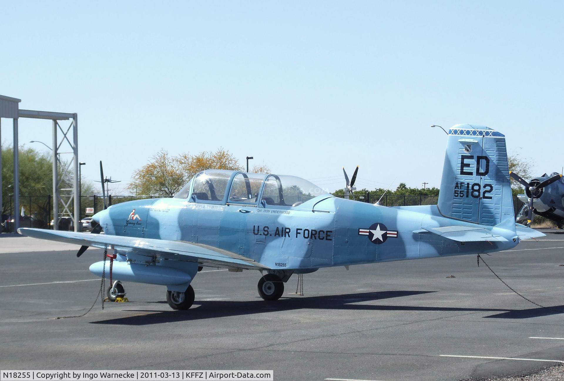 N18255, 1955 Beech A45 C/N G-739, Beechcraft A45 (T-34 Mentor) outside the CAF Museum at Falcon Field, Mesa AZ