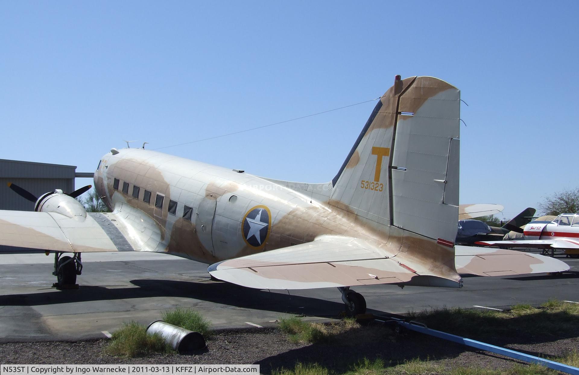 N53ST, 1943 Douglas DC3C (C-47A-20-DL) C/N 9380, Douglas DC-3 / C-47 Skytrain outside the CAF Museum at Falcon Field, Mesa AZ