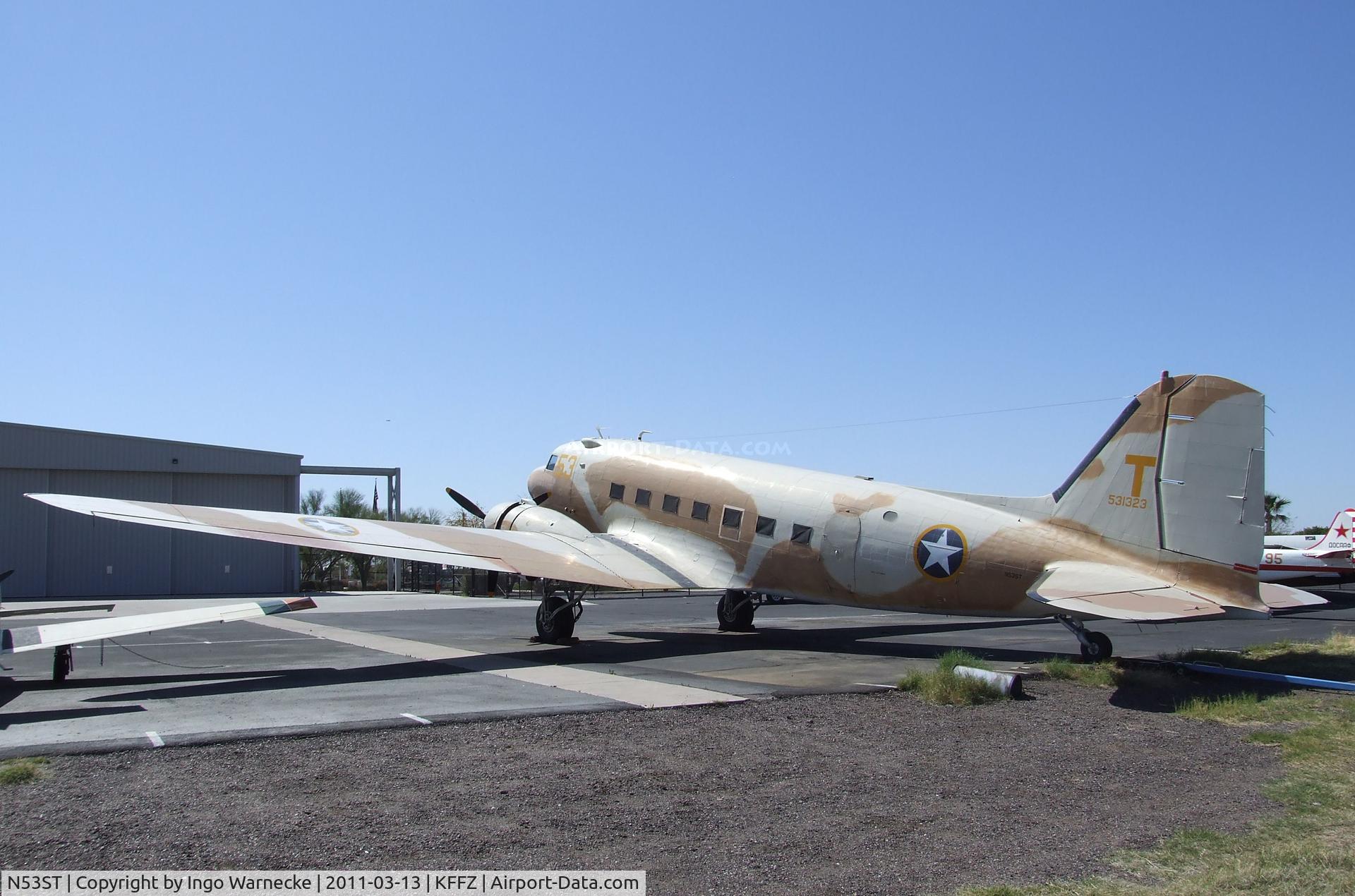 N53ST, 1943 Douglas DC3C (C-47A-20-DL) C/N 9380, Douglas DC-3C / C-47 Skytrain outside the CAF Museum at Falcon Field, Mesa AZ
