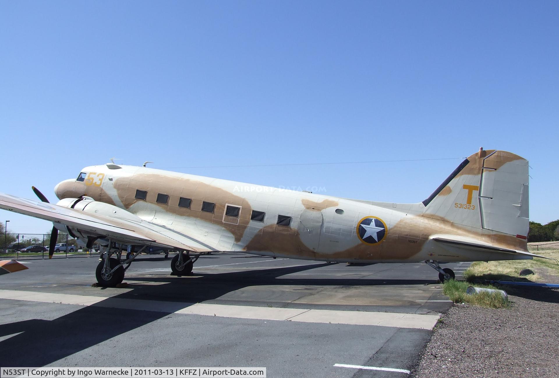 N53ST, 1943 Douglas DC3C (C-47A-20-DL) C/N 9380, Douglas DC-3C / C-47 Skytrain outside the CAF Museum at Falcon Field, Mesa AZ