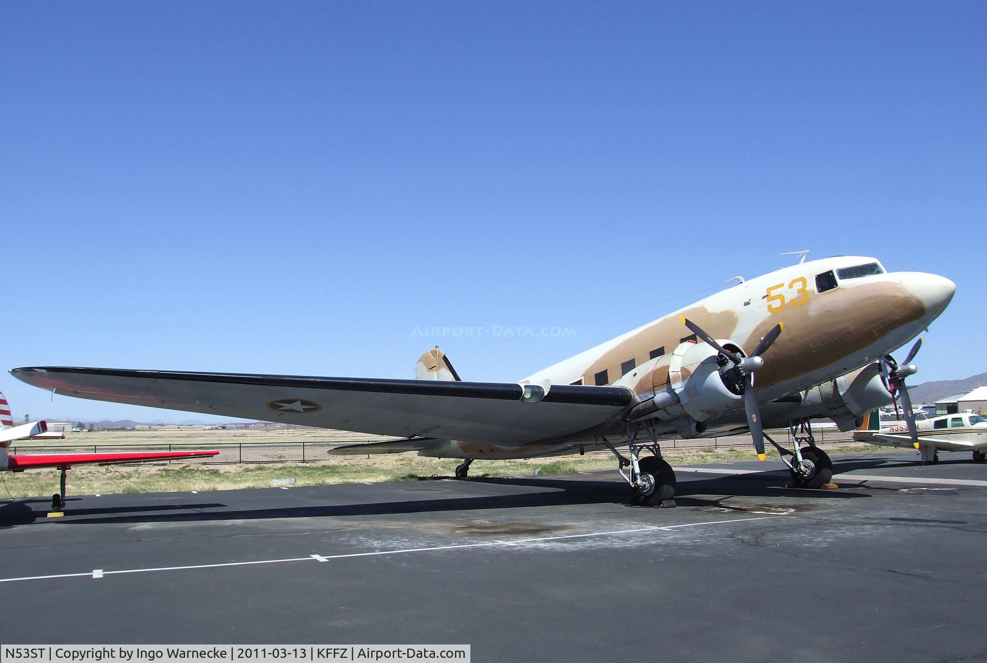 N53ST, 1943 Douglas DC3C (C-47A-20-DL) C/N 9380, Douglas DC-3C / C-47 Skytrain outside the CAF Museum at Falcon Field, Mesa AZ