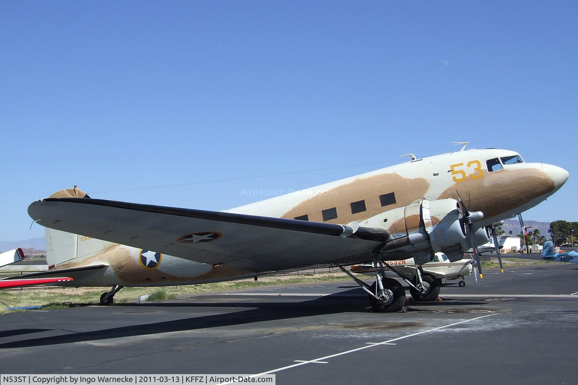 N53ST, 1943 Douglas DC3C (C-47A-20-DL) C/N 9380, Douglas DC-3C / C-47 Skytrain outside the CAF Museum at Falcon Field, Mesa AZ