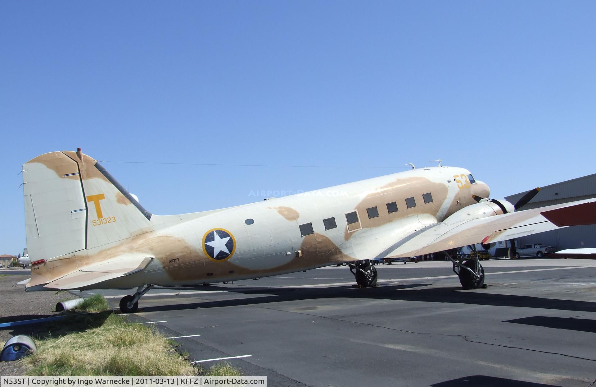 N53ST, 1943 Douglas DC3C (C-47A-20-DL) C/N 9380, Douglas DC-3C / C-47 Skytrain outside the CAF Museum at Falcon Field, Mesa AZ