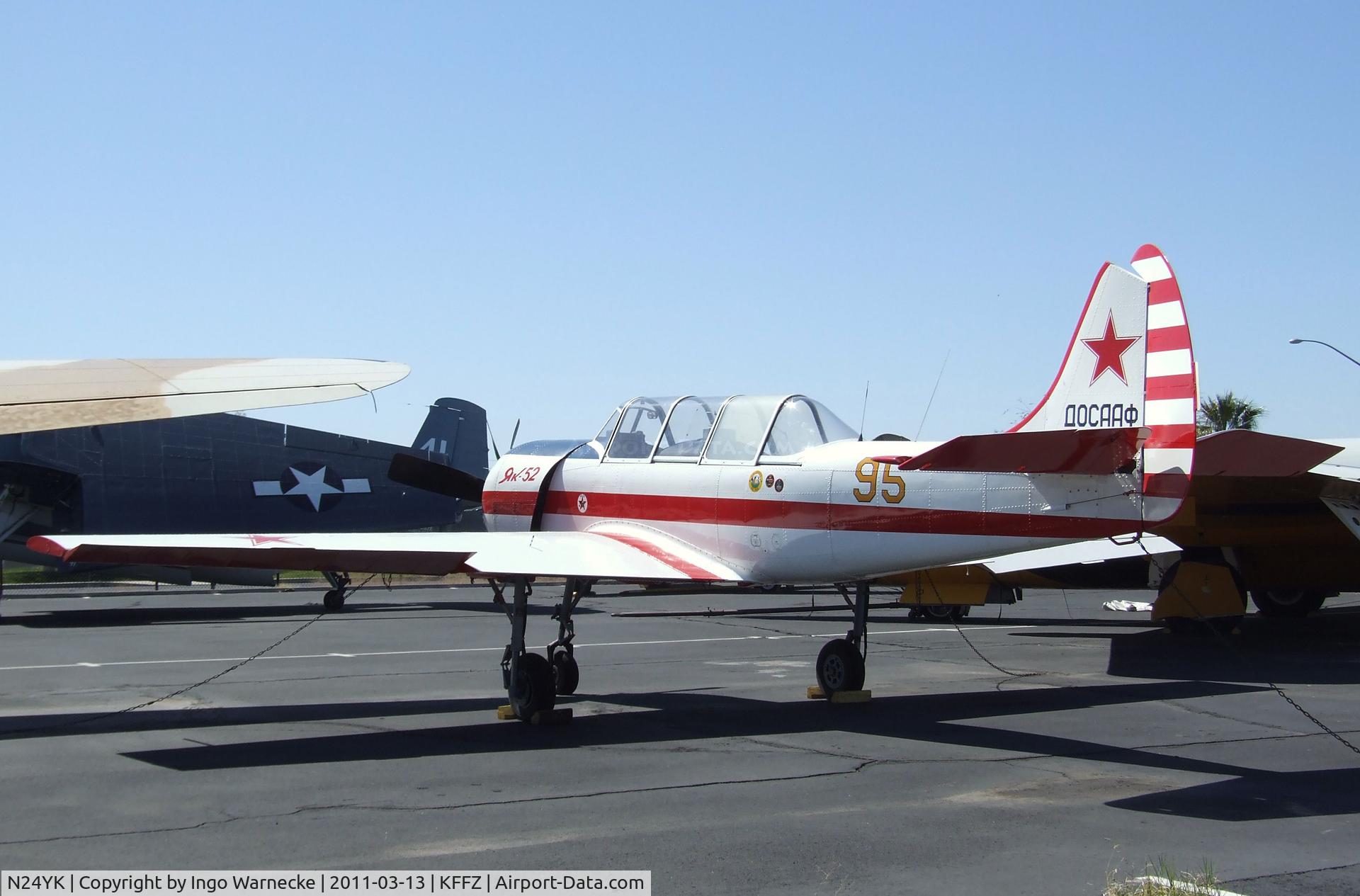 N24YK, 1985 Yakovlev Yak-52 C/N 855810, Yakovlev Yak-52 outside the CAF Museum at Falcon Field, Mesa AZ