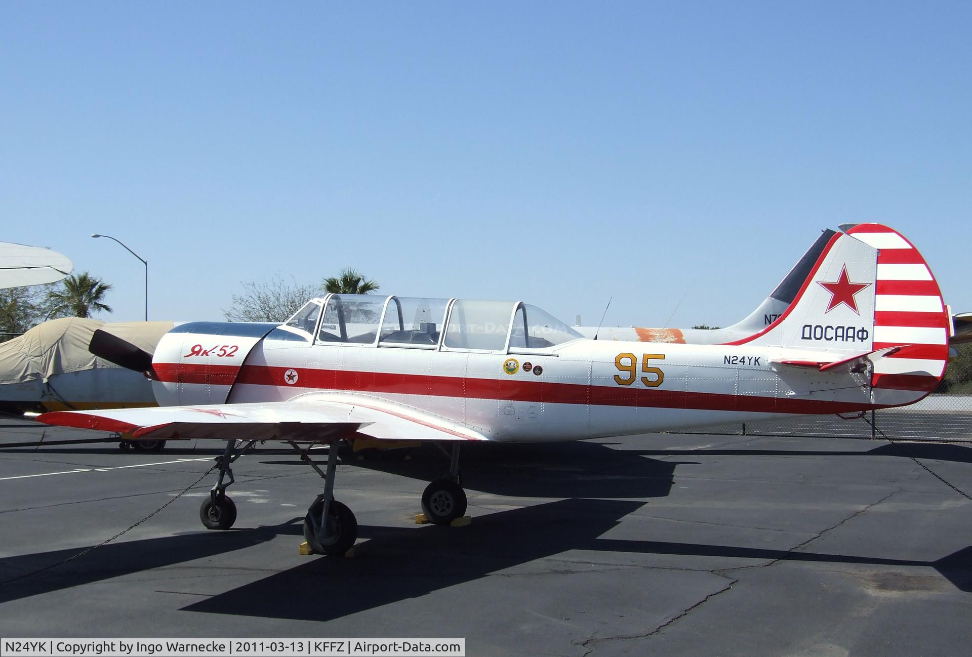 N24YK, 1985 Yakovlev Yak-52 C/N 855810, Yakovlev Yak-52 outside the CAF Museum at Falcon Field, Mesa AZ