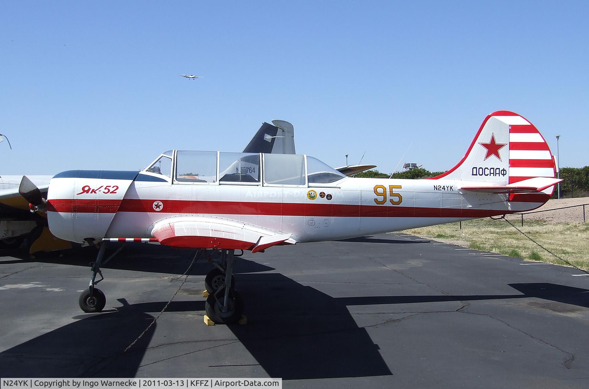 N24YK, 1985 Yakovlev Yak-52 C/N 855810, Yakovlev Yak-52 outside the CAF Museum at Falcon Field, Mesa AZ