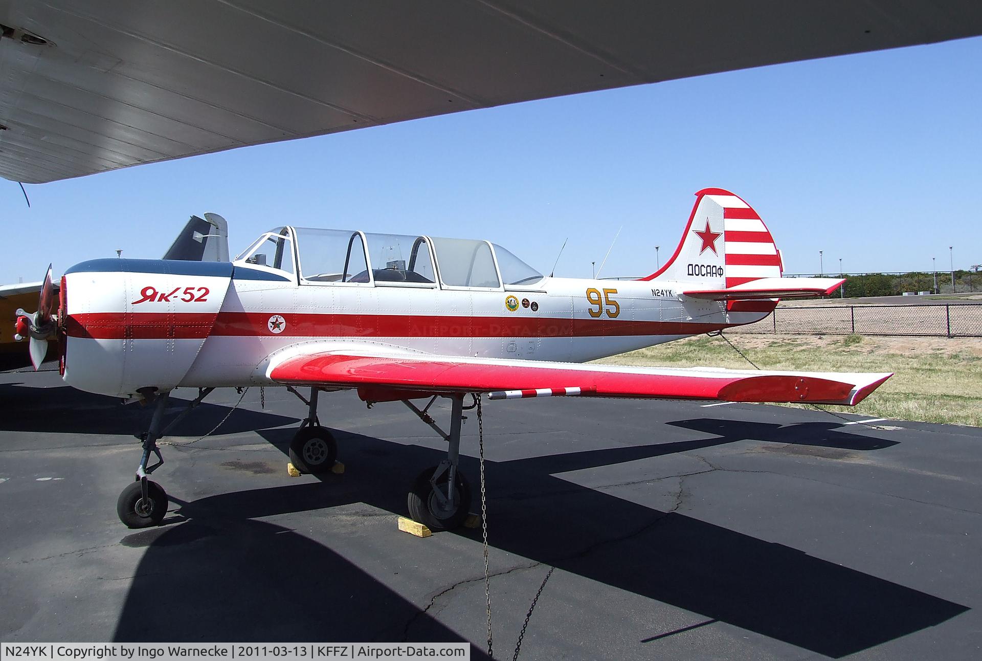 N24YK, 1985 Yakovlev Yak-52 C/N 855810, Yakovlev Yak-52 outside the CAF Museum at Falcon Field, Mesa AZ