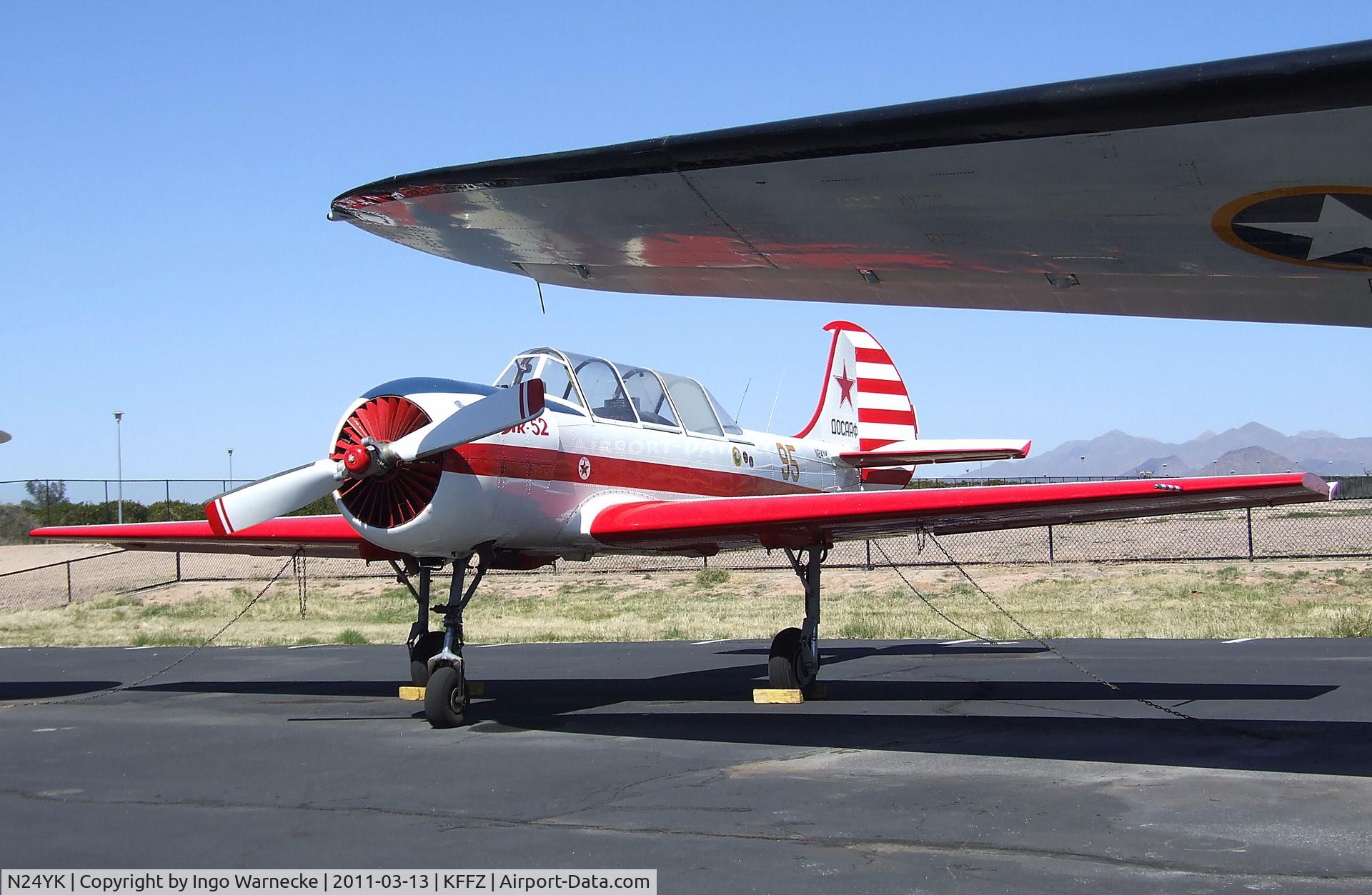 N24YK, 1985 Yakovlev Yak-52 C/N 855810, Yakovlev Yak-52 outside the CAF Museum at Falcon Field, Mesa AZ
