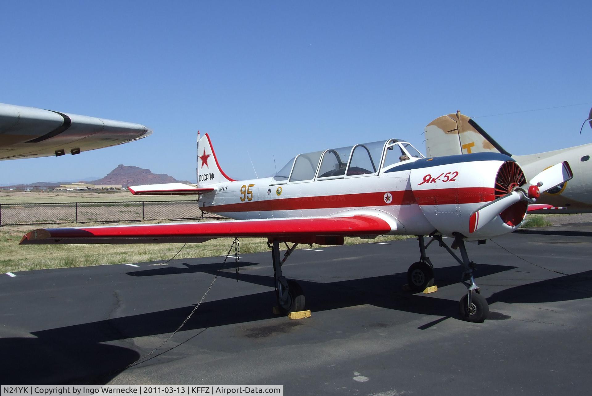 N24YK, 1985 Yakovlev Yak-52 C/N 855810, Yakovlev Yak-52 outside the CAF Museum at Falcon Field, Mesa AZ