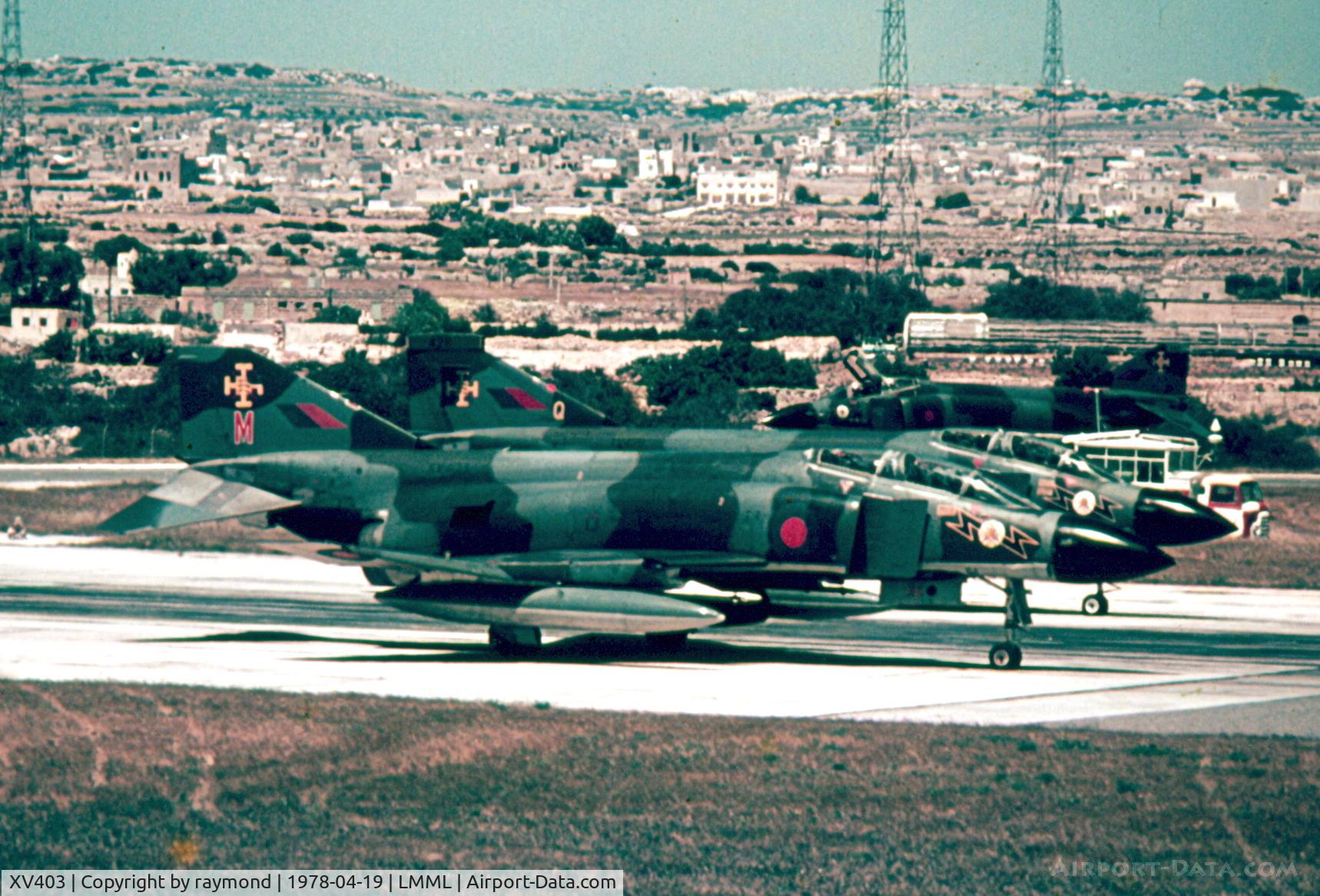 XV403, 1968 McDonnell Douglas Phantom FGR2 C/N 2901/9233, Phantoms XV403/M & XV426/Q of 111Sqd RAF lining up Rwy06 for departure, RAF Luqa Malta.
