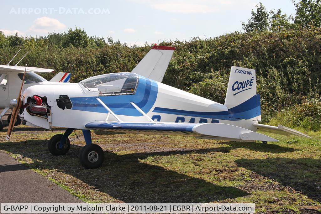 G-BAPP, 1974 Evans VP-1 Coupe C/N PFA 1580, Evans VP-1 Coupe at Breighton Airfield's Summer Fly-In, August 2011.