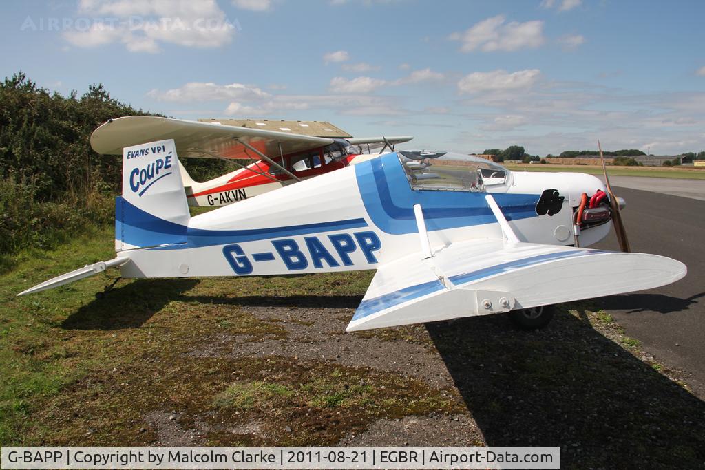 G-BAPP, 1974 Evans VP-1 Coupe C/N PFA 1580, Evans VP-1 Coupe at Breighton Airfield's Summer Fly-In, August 2011.