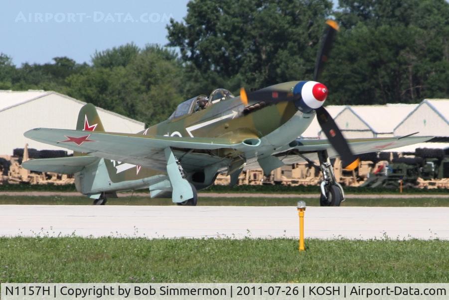 N1157H, 1994 Yakovlev Yak-9U-M C/N 0470402, Departing Airventure 2011.
