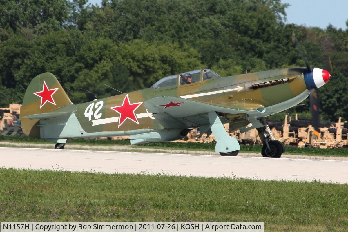 N1157H, 1994 Yakovlev Yak-9U-M C/N 0470402, Departing Airventure 2011.