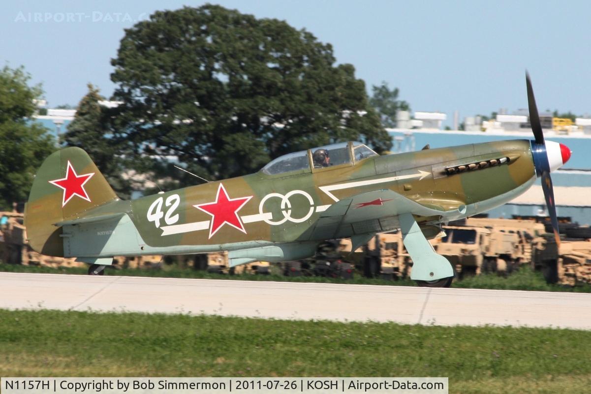 N1157H, 1994 Yakovlev Yak-9U-M C/N 0470402, Departing Airventure 2011.