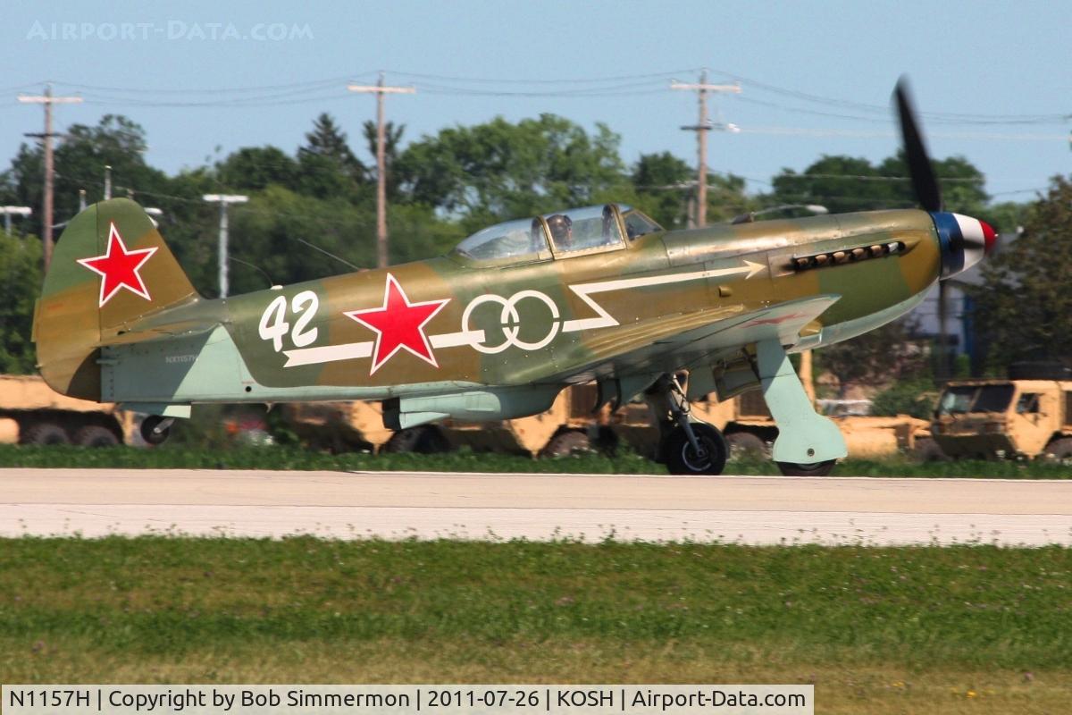 N1157H, 1994 Yakovlev Yak-9U-M C/N 0470402, Departing Airventure 2011.