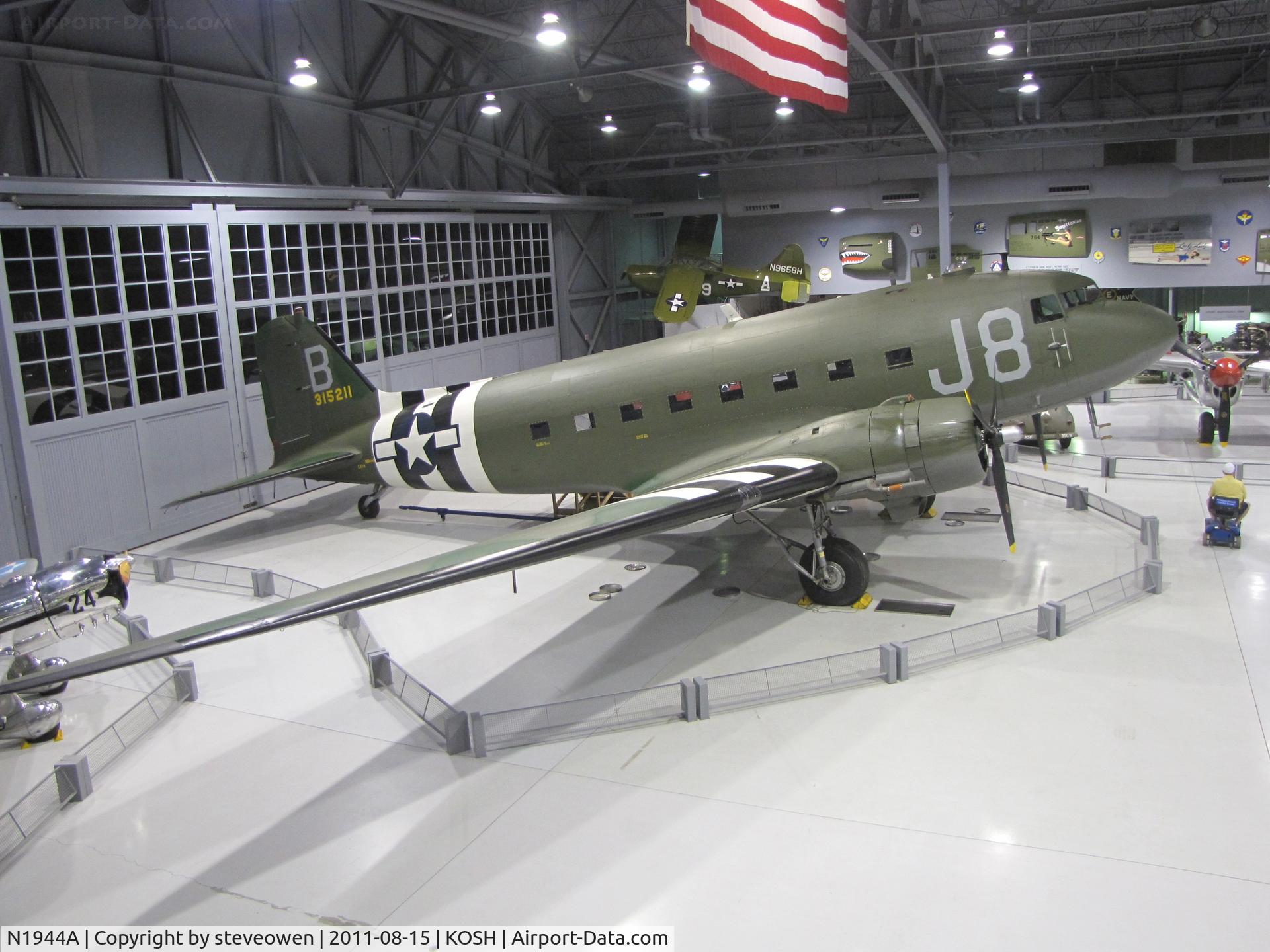 N1944A, 1944 Douglas DC3C-S1C3G (C-47A) C/N 19677, Kermit Weeks Combat veteran C-47 safe in the EAA Museum Hangar @KOSH after it's trans Atlantic flight