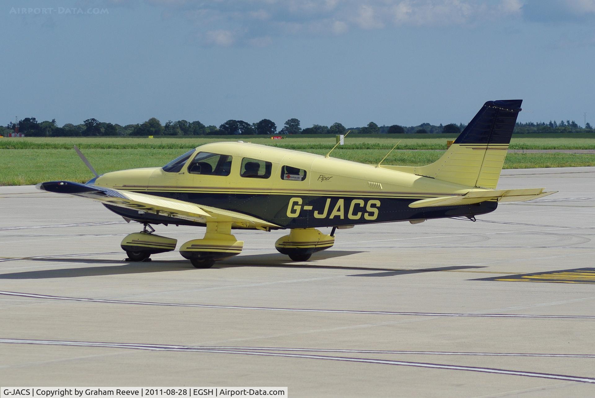 G-JACS, 1997 Piper PA-28-181 Cherokee Archer II C/N 28-43078, Parked in the sun.