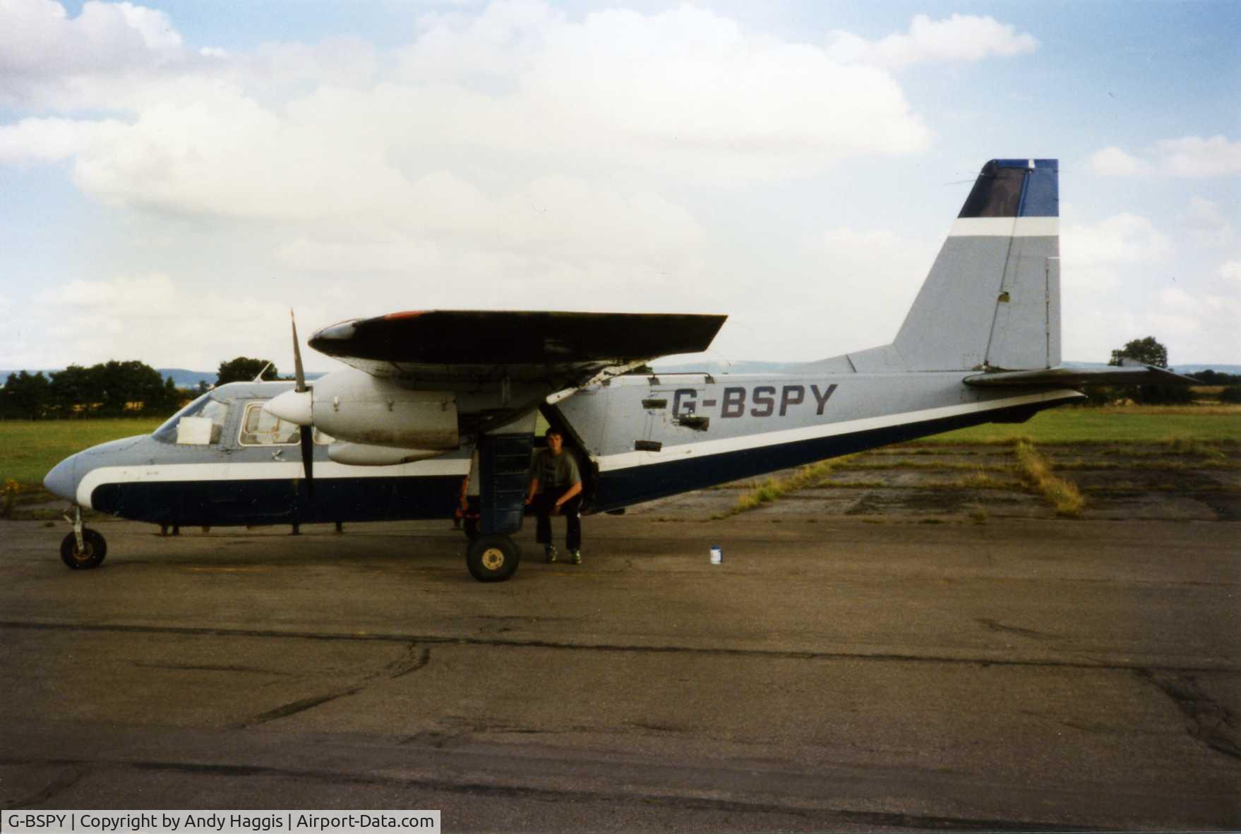 G-BSPY, 1970 Britten-Norman BN-2A-26 Islander C/N 156, Taken  in 1996 at what used to be RAF Topcliffe where it was being used by Merlin Parachute Centre.