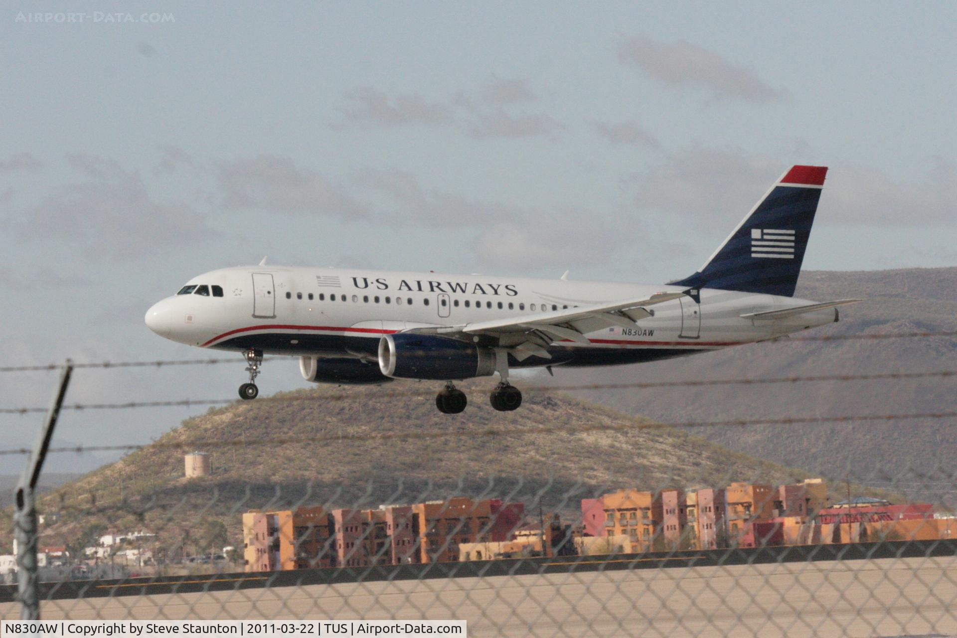 N830AW, 2001 Airbus A319-132 C/N 1565, Taken at Tucson International Airport, in March 2011 whilst on an Aeroprint Aviation tour