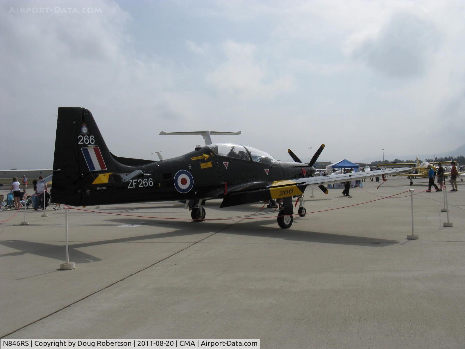 N846RS, 1990 Short S-312 Tucano T1 C/N S056/T50, Short Bros. PLC S312 TUCANO T1 Mk.1, one Garrett TPE331-12B Turboprop 1,100 shp in RAF livery, 4 blade prop, max speed 315 mph