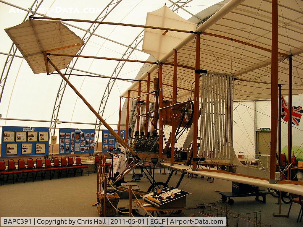 BAPC391, British Army Aircraft Cody 1A Replica C/N 1A, Full size replica of British Army Aircraft Number 1A in which Samuel Franklin Cody, on 16 October, 1908  made the first powered, controlled flight in the UK of a heavier than air machine.