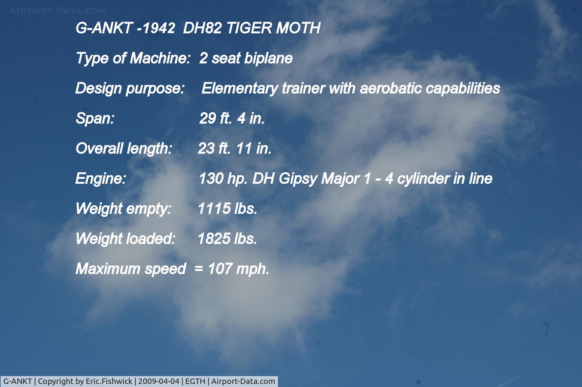 G-ANKT, 1942 De Havilland DH-82A Tiger Moth II C/N 85087, DESCRIPTION